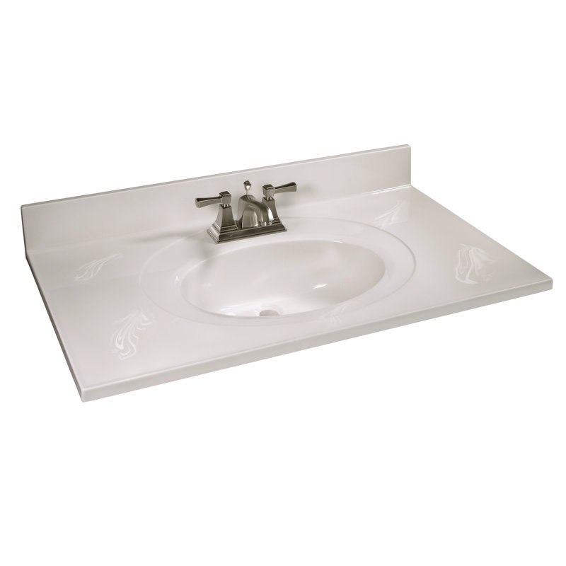 Meuble-lavabo en marbre de 37 po avec dosseret, ensemble amélioré, 4" Centres, Blanc sur blanc