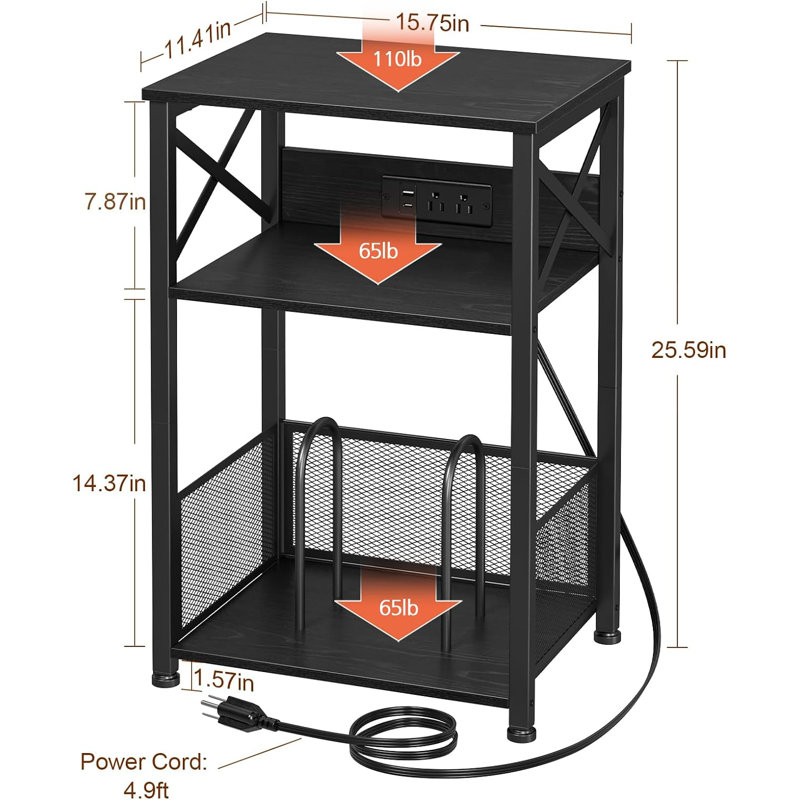 Gavilla 15.75'' W Metal Nightstand, Black
