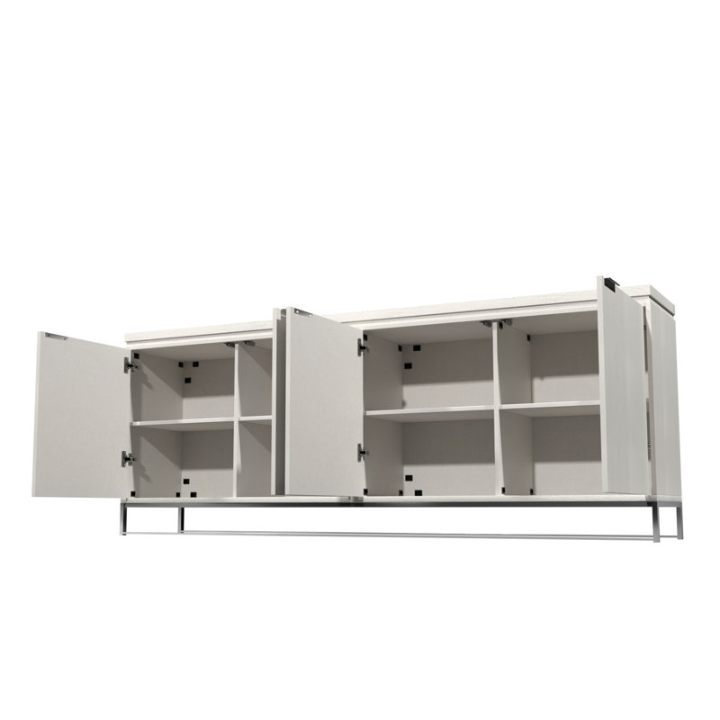 4-Door Wood Storage Sideboard Buffet, Cream, solid wood feet