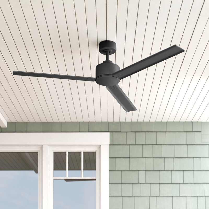 56" Indoor/Outdoor Propeller Ceiling Fan with Wall Control, Matte Black