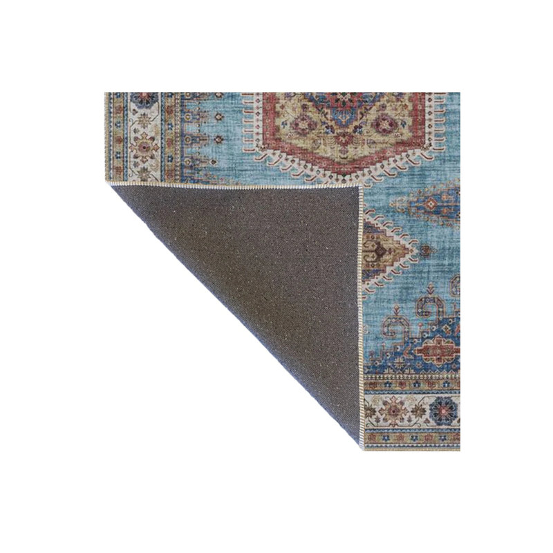Blue Gray Framed Patterned Decorative And Woven Based Washable Carpet, Rectangle 3'4" x 5'