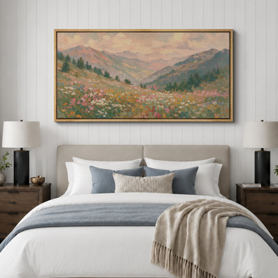 Colorful Mountain Valley Wildflower Landscape Wall Decor Extra Large Pictures Framed Canvas Print Wall Art