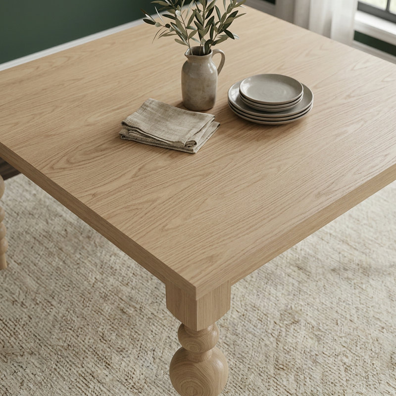 La table de salle à manger Arcadia en chêne à pieds tournés (carrée) - Miel, Miel