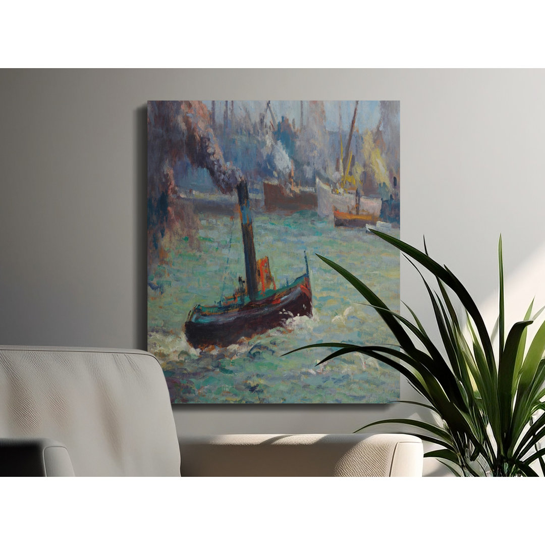 Industrial Seascape Canvas Wall Art, Tugboat Painting, Gallery Wrapped, Ready to Hang, Archival Quality, Coastal Decor, Statement Piece