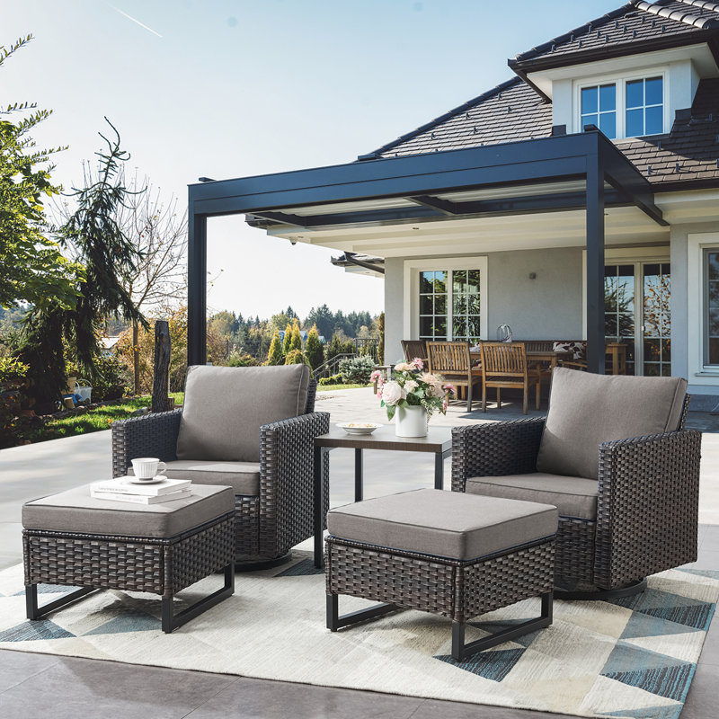 Nazime Outdoor Lounge Chair with Ottoman, Gray