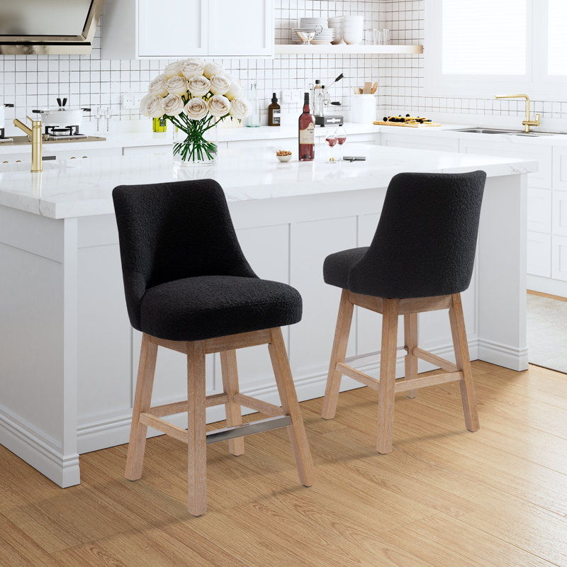 Swivel Upholstered Counter Stool with Solid Wood Frame, Black