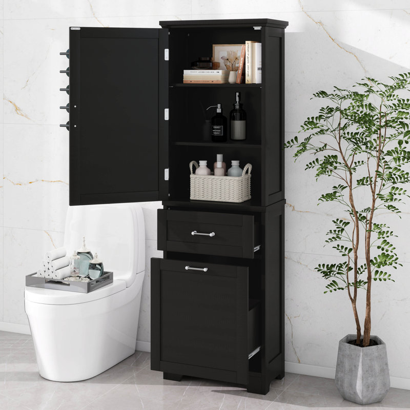Armoire de rangement pour salle de bain de 68,4 po de hauteur, armoire autoportante avec deux tiroirs de tailles différentes, tablette réglable