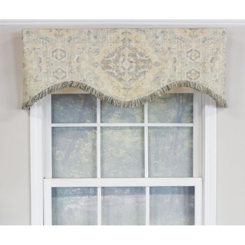 Cantonnière damassée en coton l 50 po, Bleu/beige