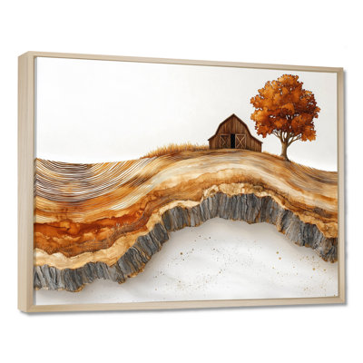 Automne, grange sur une glissade en bois, paysage III - art mural grange