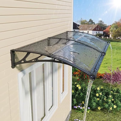 Auvent extérieur pour fenêtre et porte 32 x 60 po (P x L) - Protection UV/pluie/neige - Support pour fenêtre/patio/véranda avec larges rainures de drainage