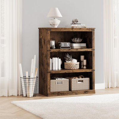 Bibliothèque à 3 niveaux, bibliothèque de style campagnard avec rangement, bibliothèque basse à 3 tablettes en bois pour le bureau personnel, le salon, la chambre à coucher