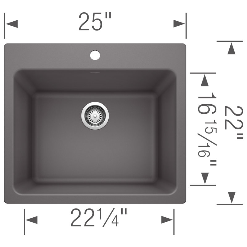 Liven SILGRANIT 25" Single Bowl Dual Mount Laundry Sink, Cinder