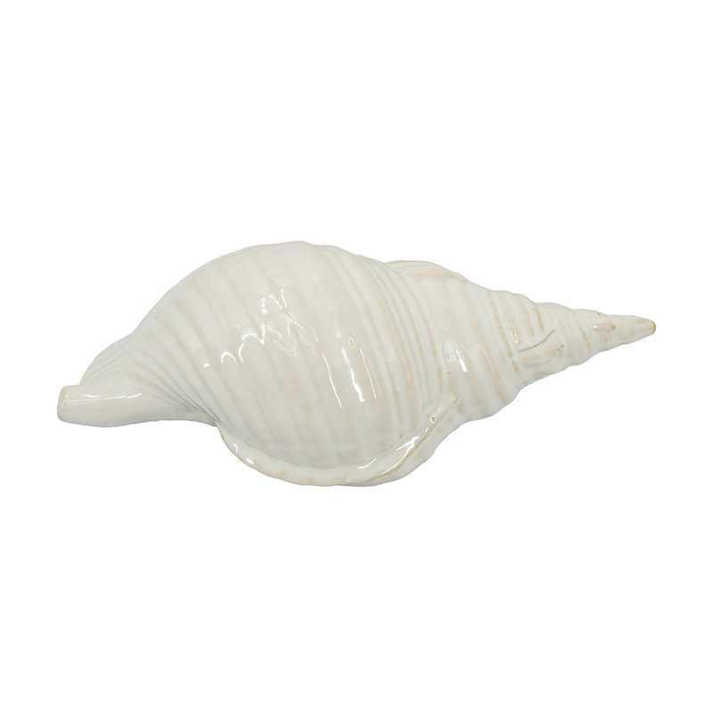 12X6x4.5" Lifelike Ceramic Seashell Sculpture With Glossy Cream Finish