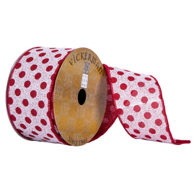 Ruban de Noël à motif de pois rouges 2,5 po x 10 verges Vickerman
