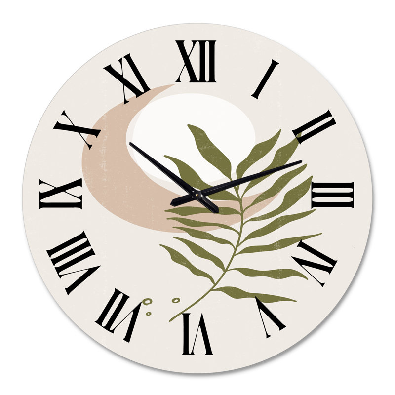 Lune géométrique abstraite avec feuille II - horloge murale moderne, Surdimensionné