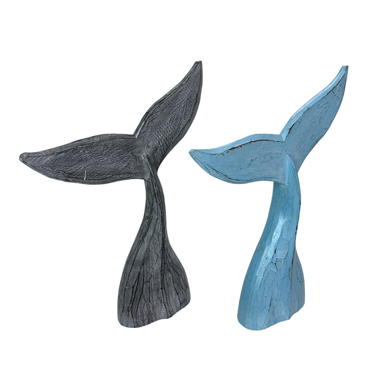 Paire de statues de baleines côtières en bois bleu et gris vieilli par Things2Die4, 15,75 pouces de haut