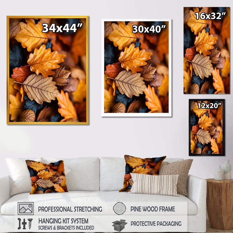 Autumn Mapple Leaves 3 - feuilles, art mural, Toile tendue, H 32 po x l 24 po x P 1 po