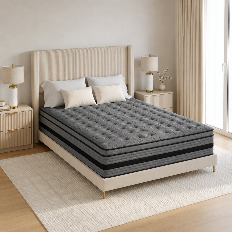 Matelas hybride 12 po - ressorts ensachés, isolement de mouvement pour un sommeil profond, Grand lit