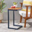 Table C bleue en métal avec plateau en bois de sapin, table d'appoint multifonctionnelle pour canapé, chevet, intérieur et extérieur