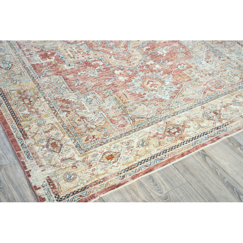 Antique Loom Rust/Beige Polyester powerloom Area Rug, Rectangle 6' x 9'