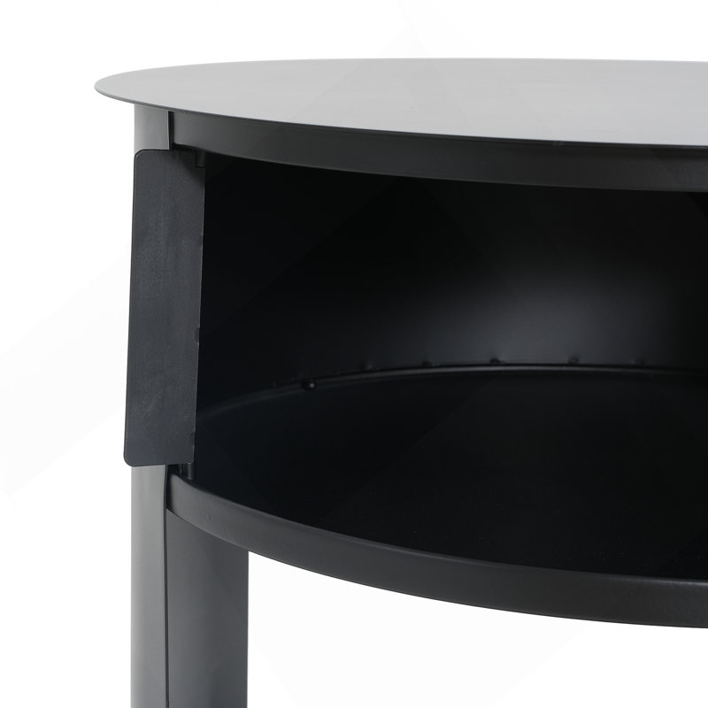Table d'appoint ronde d'intérieur en métal à 3 niveaux avec armoire à porte coulissante, Noir mat