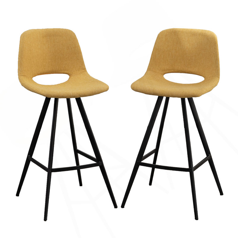 Porth Fabric Kitchen 28.25" Counter Height Stools, Set Of 2, Yellow, Yellow