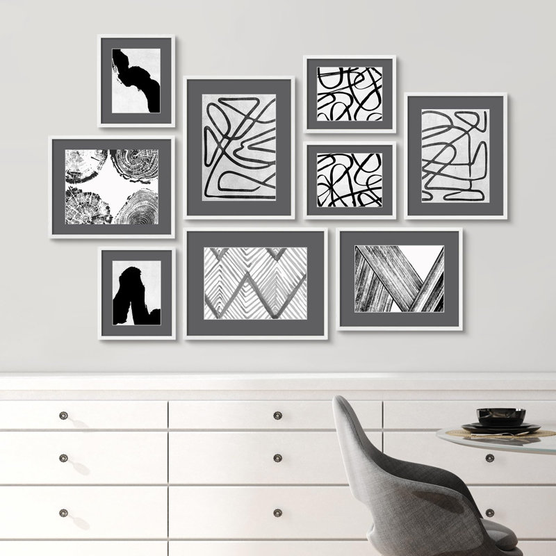 Abstrait, lignes noires et blanches abstraites, art moderne, petit décor, Blanc