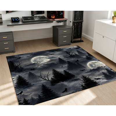 Tapis Night Night Forest, imprimé oiseau de ciel foncé, tapis antidérapant lavable à la machine, décoration intérieure unique pour salon, chambre à coucher, appartement, dortoir