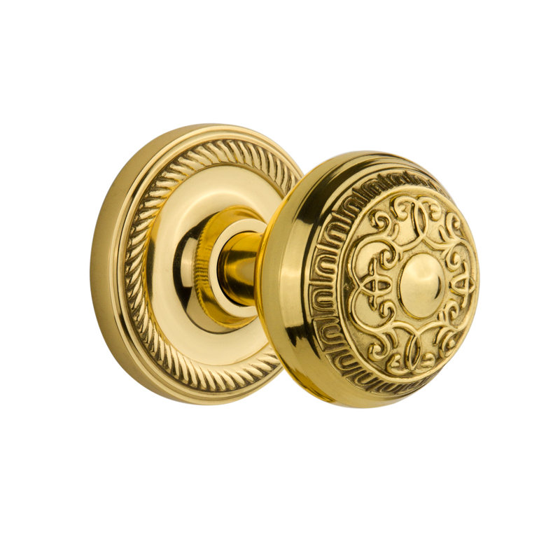 Rope Rosette with Egg & Dart Door Knob, Unlacquered Brass
