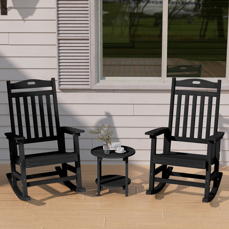 Rocking Outdoor Adirondack Chair With Table, Black