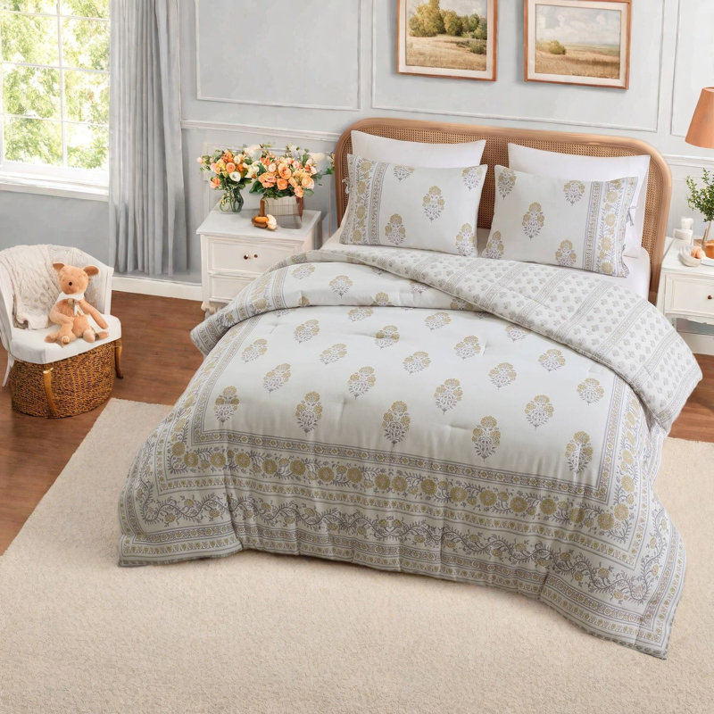 Piece Bedding Sets, King Cal King Polyester Comforter, Blush Gold Floral