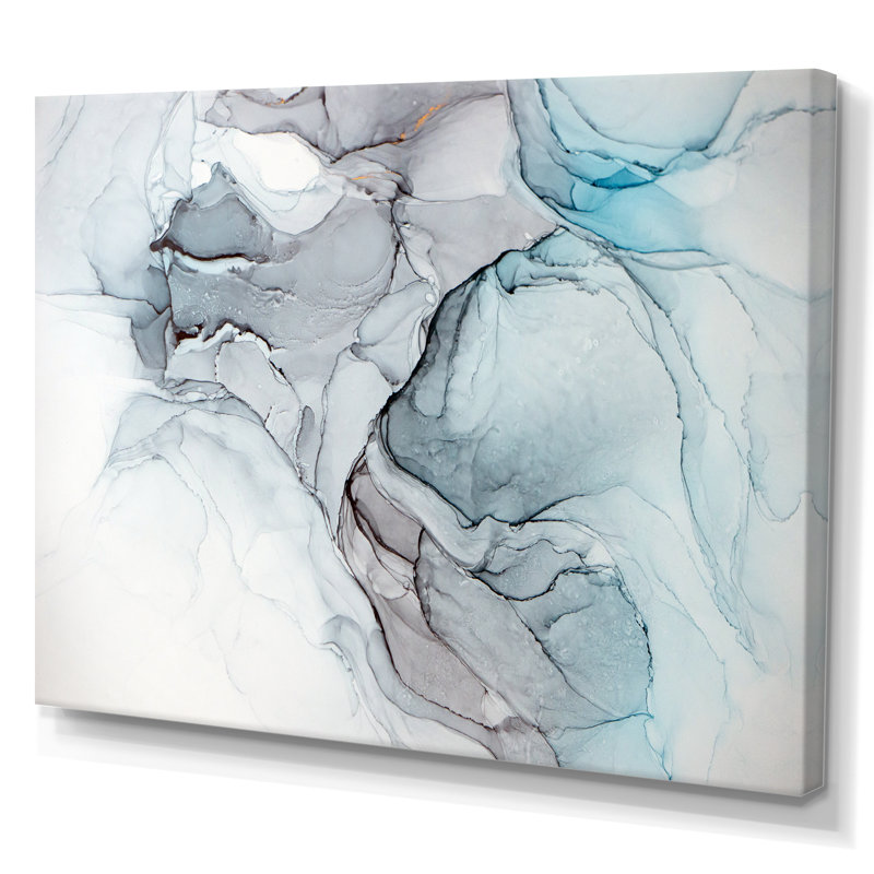 Luxry Blue and Grey Marble Art Ripples IV - Art mural moderne sur toile, H 12 po x l 20 po x P 1 po, Toile tendue