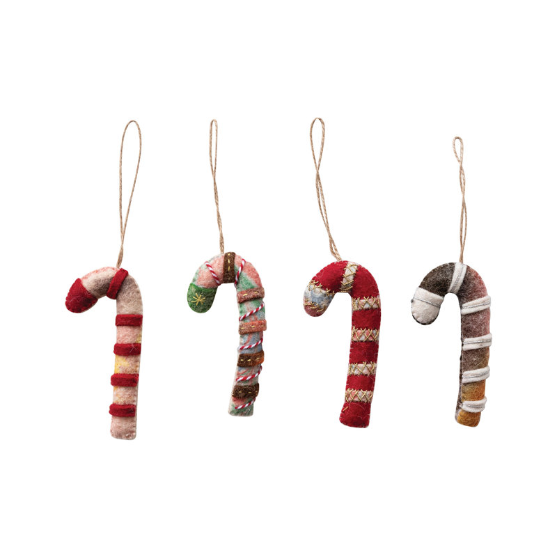 Handmade Multicolor Wool Felt Candy Cane Ornament Set