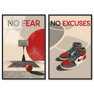 Décoration murale pour chambre étudiante « No Fear No Excuses » (Pas de peur, pas d'excuses) par Art Remedy, cadre noir, 10 x 15