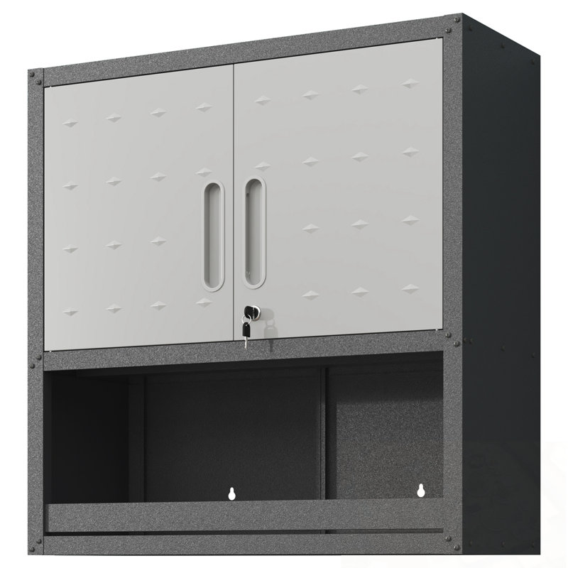 Wall Mounted Metal Storage Cabinet With Locking Door And Opened Shelf