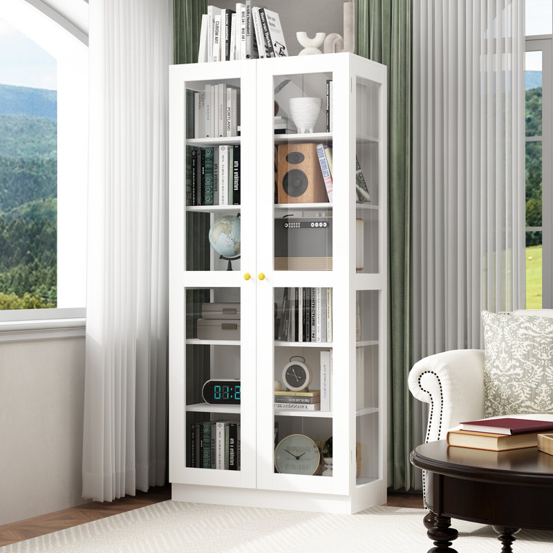 71'' H X 31.5'' W 6-Layer Bookcase With Glass Doors-Modern Elegance Meets Functionality