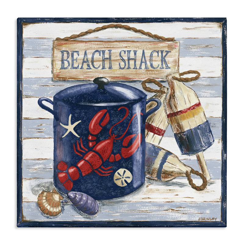 Art mural sur toile Beach Shack on Stripes par Jennifer Brinley, H 24 po x l 24 po