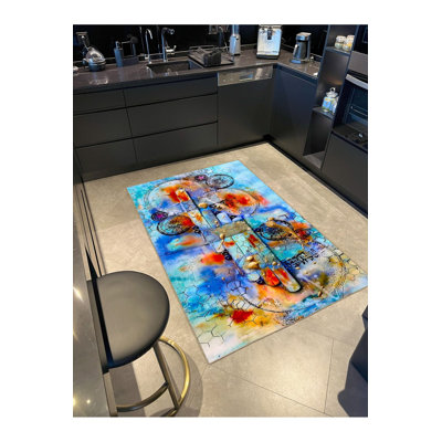 Colourful Cartoon Themed Patterned Woven Base Machine Washable Rug