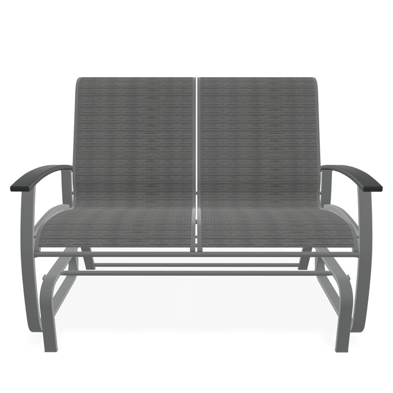 Belle Isle Sling Aluminum Frame 2-Seat Glider with Marine Grade Polymer Arm Accent, Graphite, Augustine Denim