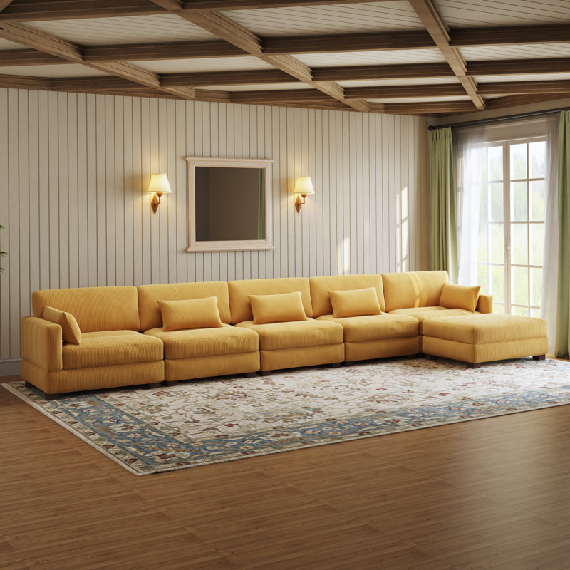 Canapé modulaire Maelina, H 30,7 po x l 199,2 po x P 68,1 po, Velours côtelé orange