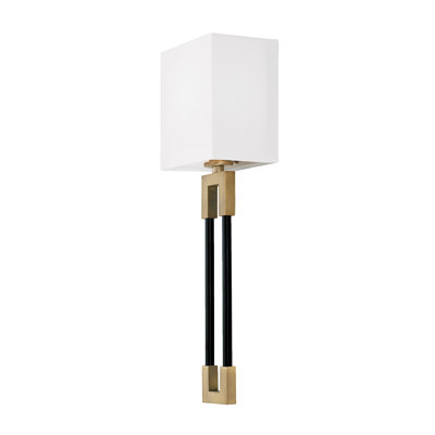 Applique murale 1 lumière l 5,5 po x H 19 po en laiton vieilli et noir avec abat-jour boulonné en tissu blanc