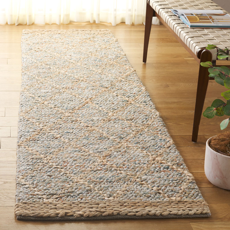 Keshea Natural Fiber Flat Weave Jute/Cotton/Wool Geometric Rug in Brown/Beige, Runner 2'3" x 9'