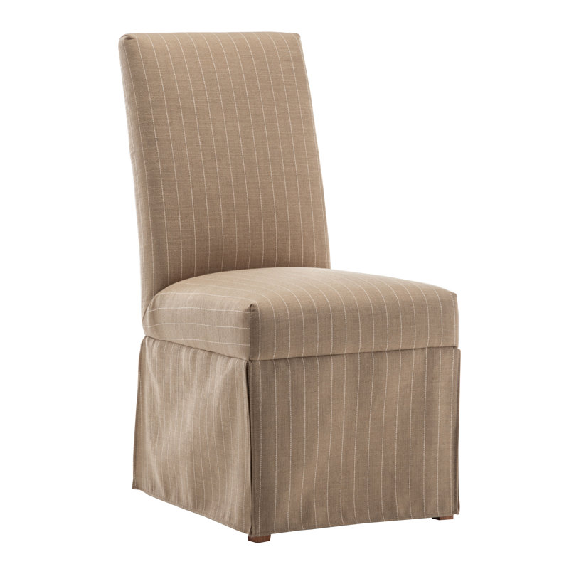 19.3'' H Fabric Upholstered Pine Parsons Chair, Tan/White Striped