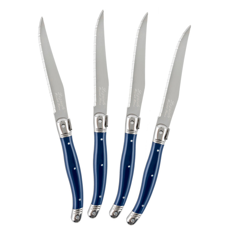 French Home Laguiole Navy Blue Steak Knives, 4-Piece Set