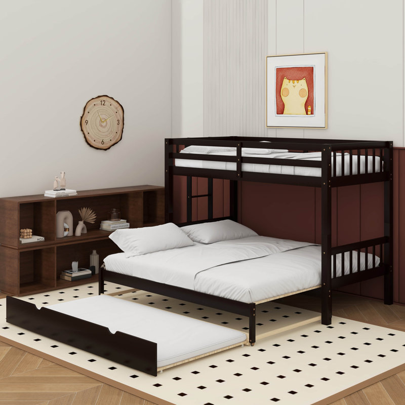 Twin Over Twin Pull-Out Bunk Bed With Trundle, Espresso