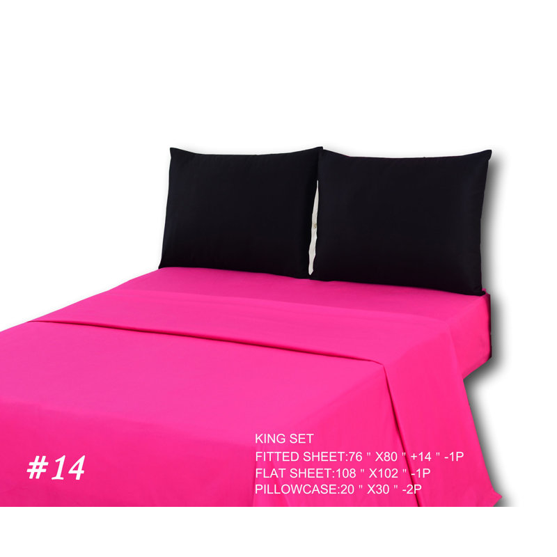 Cotton Jersey Knit Sheet Set, King Sheet Set + Fitted Sheet + 2 Pillowcases, Pink/Black