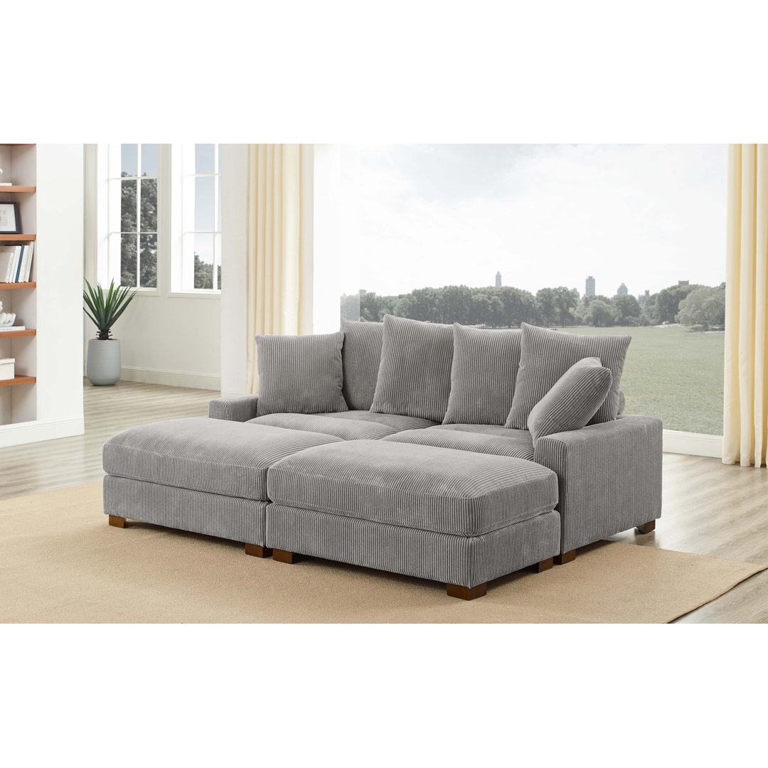 Arzuaga 4 - Piece Corduroy Sectional Wade Logan® Fabric: Light Gray Corduroy
