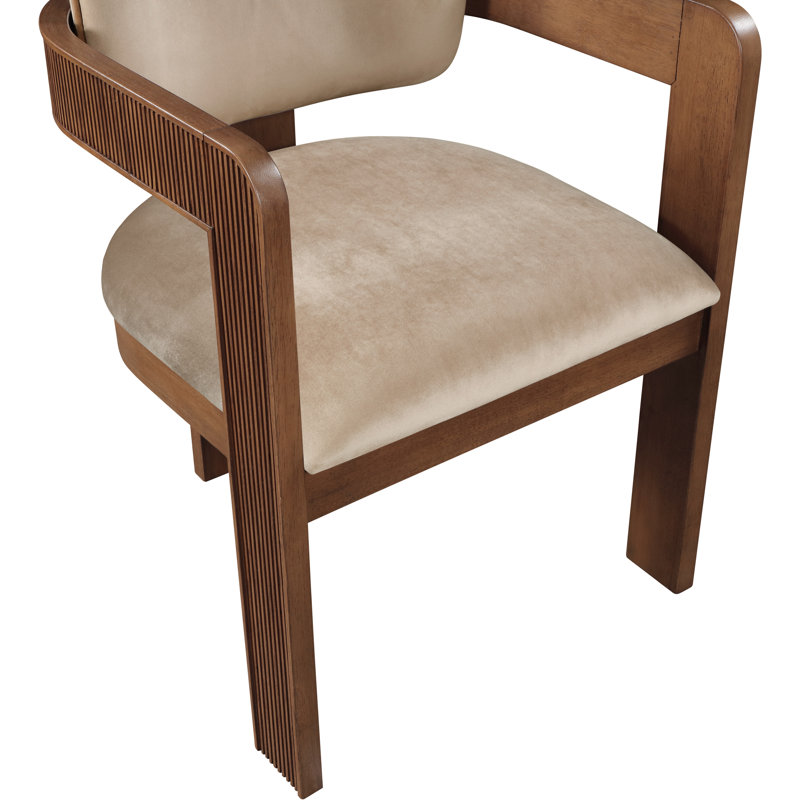 Chaise rembourrée Sacha Frink, Velours beige, Brun noyer
