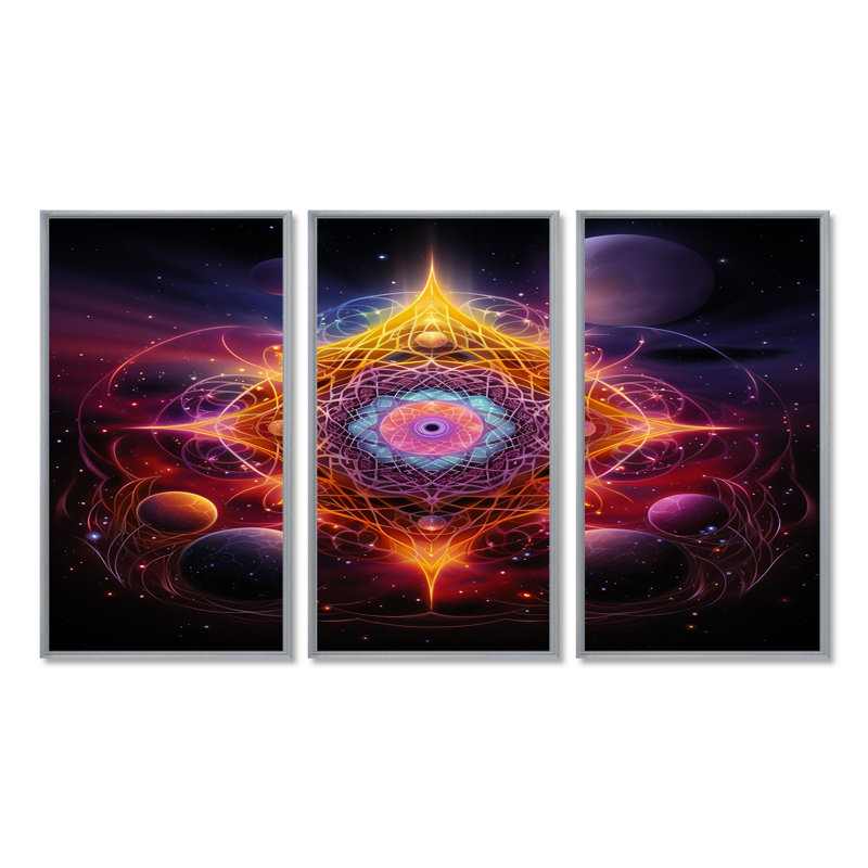 Ensemble de salon cosmique Bliss Eractic - Boho Mandala, H 28 po x l 36 po x P 1 po, Encadrement argenté