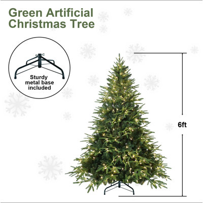 Arbre de Noël artificiel pré-éclairé de 6,5 pi avec 450 lumières incandescentes blanc chaud, 2225 pointes, pin articulé en PE + PVC avec branches à mémoire de forme partielle, support en métal pliable pour la décoration des Fêtes